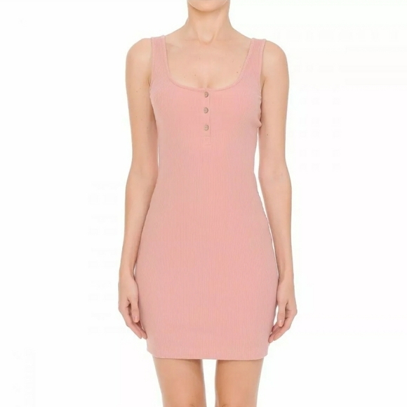Ambiance Dresses & Skirts - Ambiance Casual Tank Dress Stretch Ribbed Cotton Knit Sleeveless Mini Pink sz M